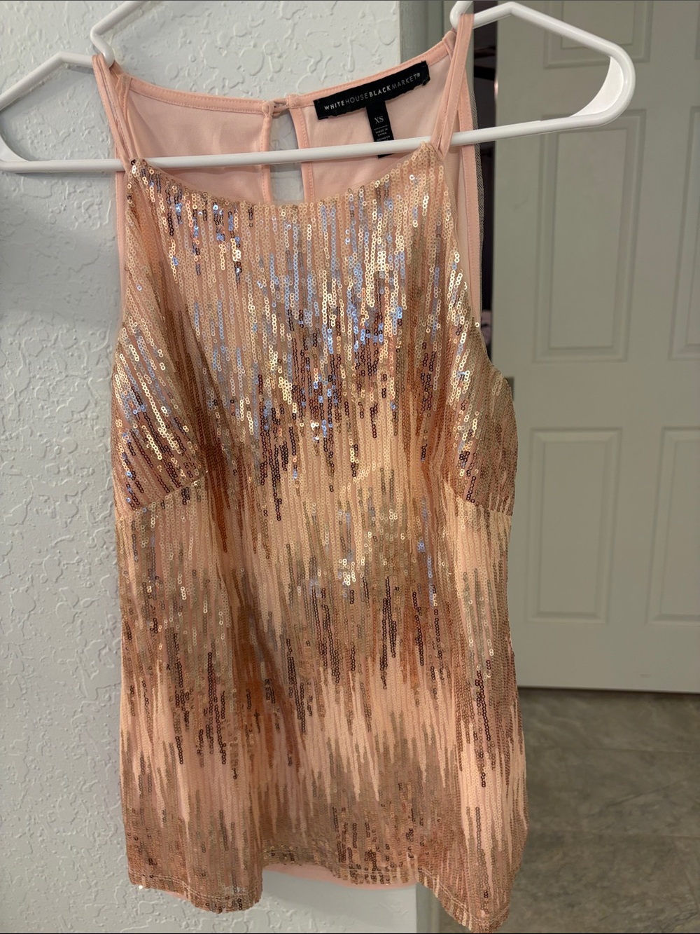 White House Black Market Rose Gold Sequin Halter Camisole